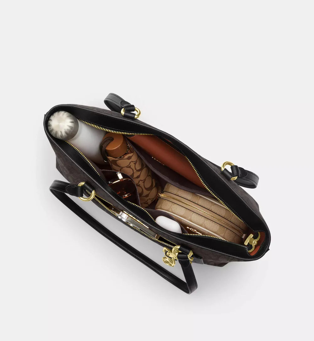 Coach Station Tote Bag In Signature Canvas 'Signature Canvas Gold Walnut Black'