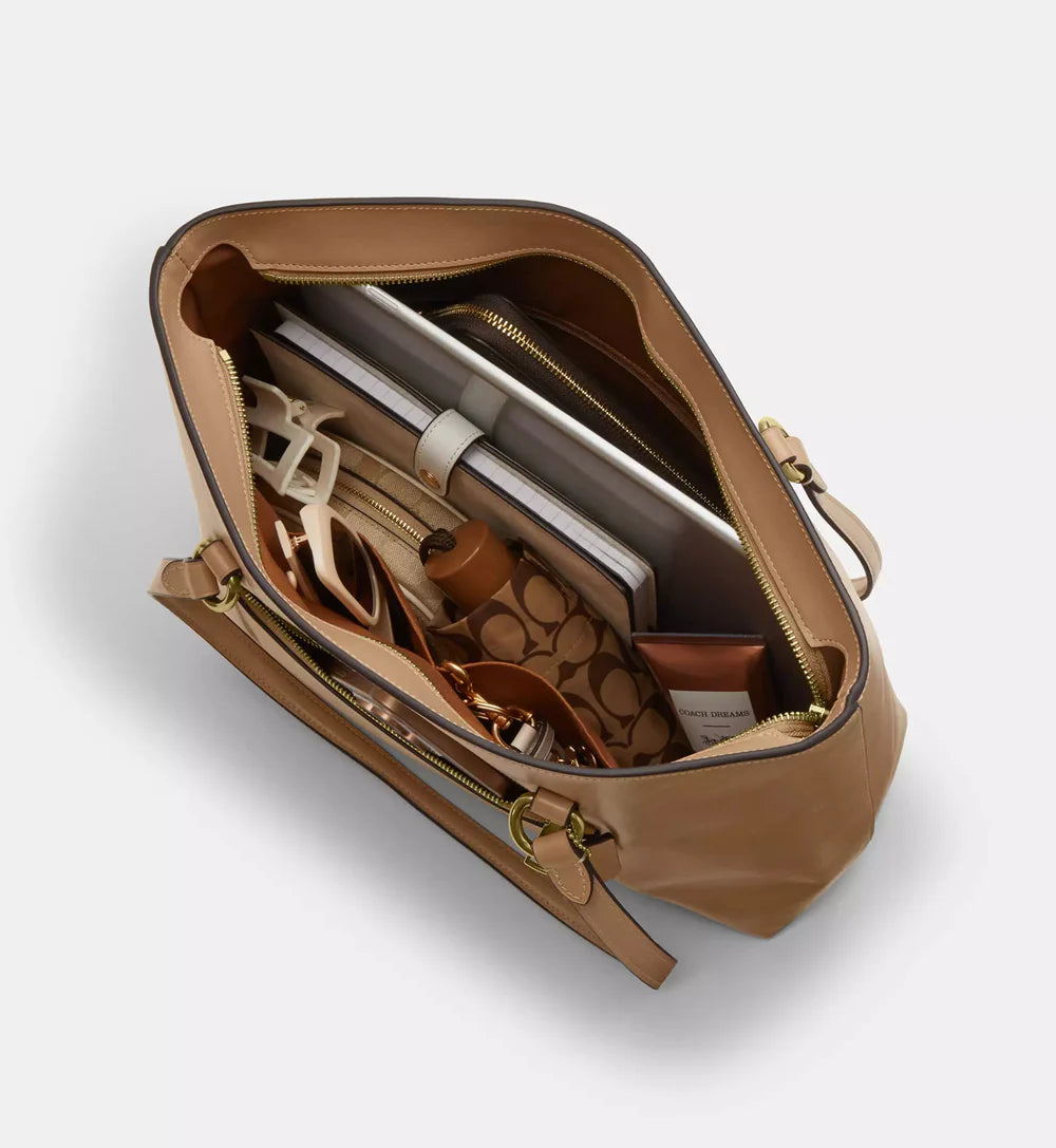 Coach Station Tote Bag 'Crinkle Leather Gold Sandy Beige'