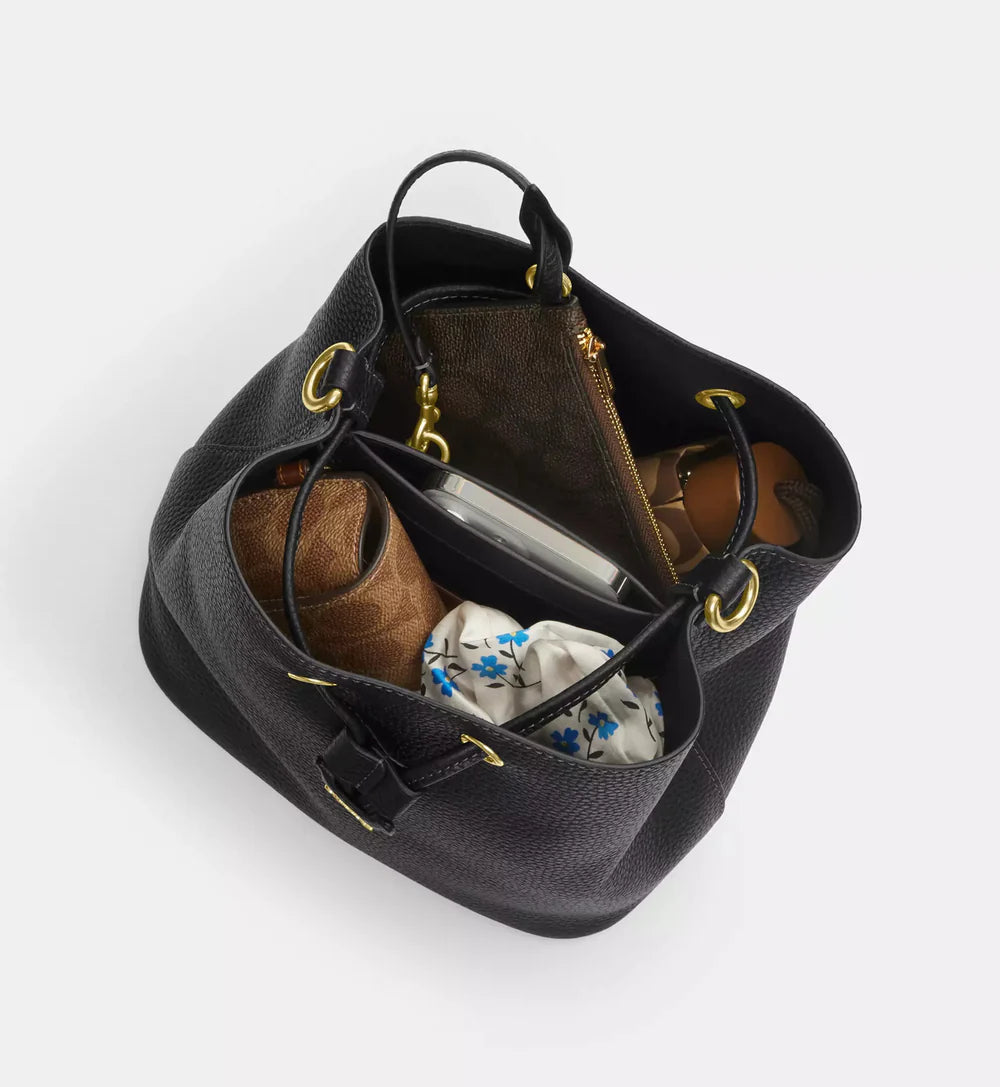Coach Rowan Bucket Bag 'Pebbled Leather Gold Black'