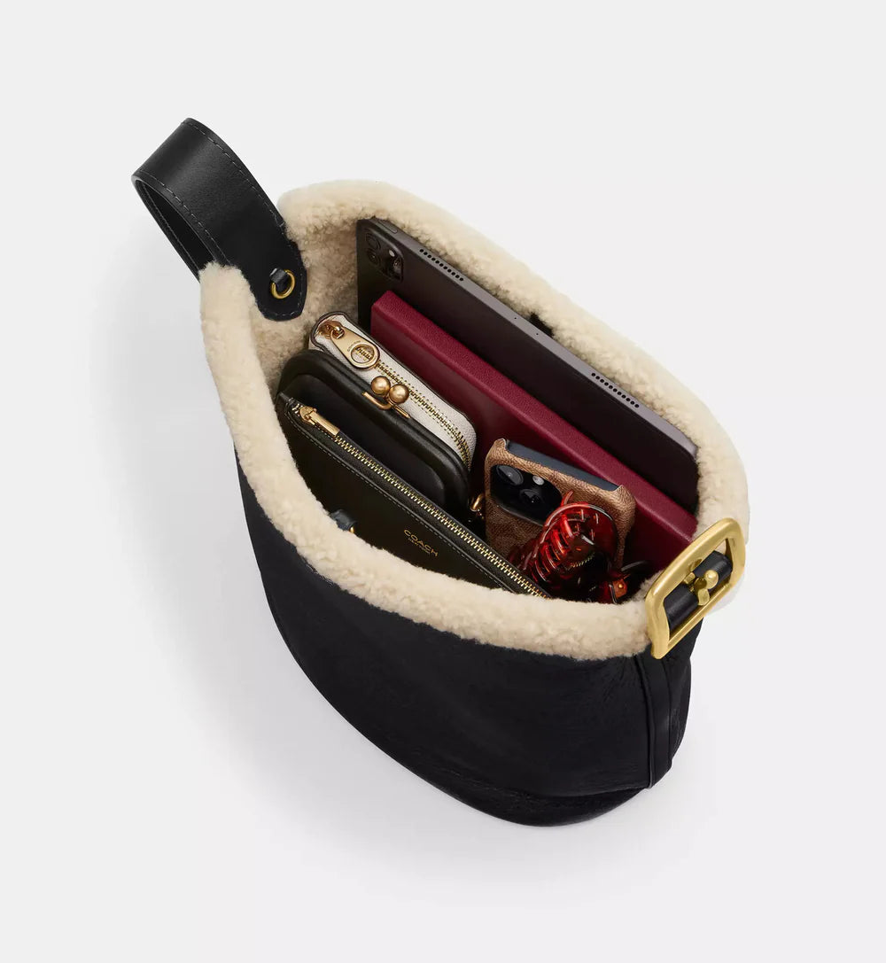 Coach Bleecker Bucket Bag In Shearling 'Shearling Brass Black Natural'