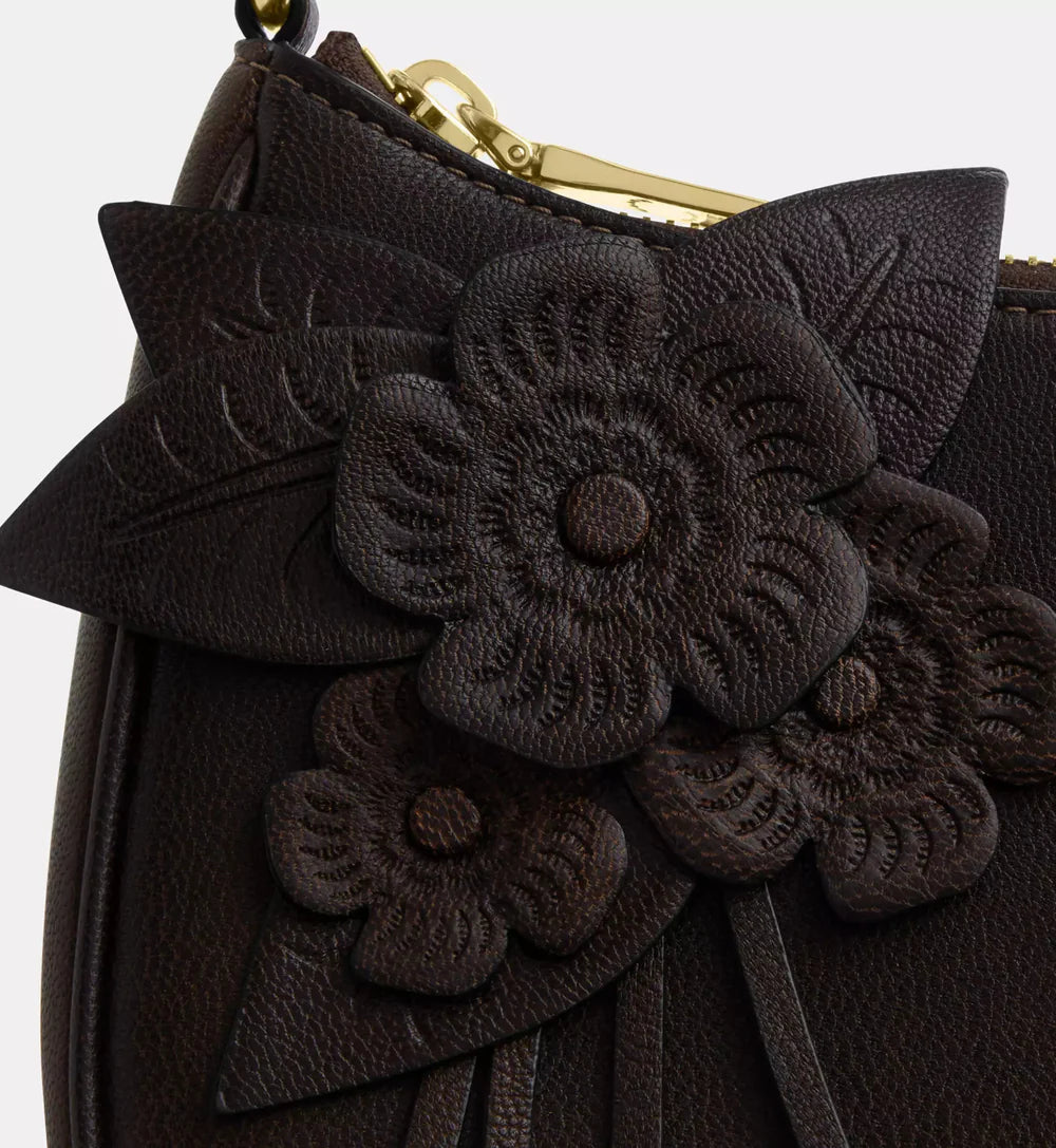 Coach Teri Shoulder Bag With Floral Applique 'Smooth Leather Gold Maple'