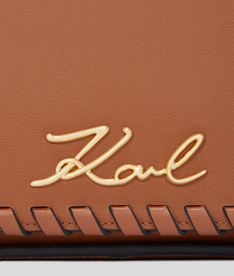 KarlLagerfeld Ksignature Whipstitch Crossbody Bag Dark Tan