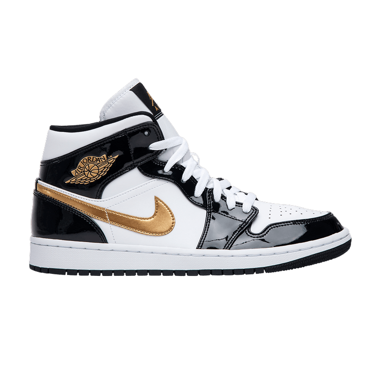 Air Jordan 1 Mid 'Patent Black White Gold'