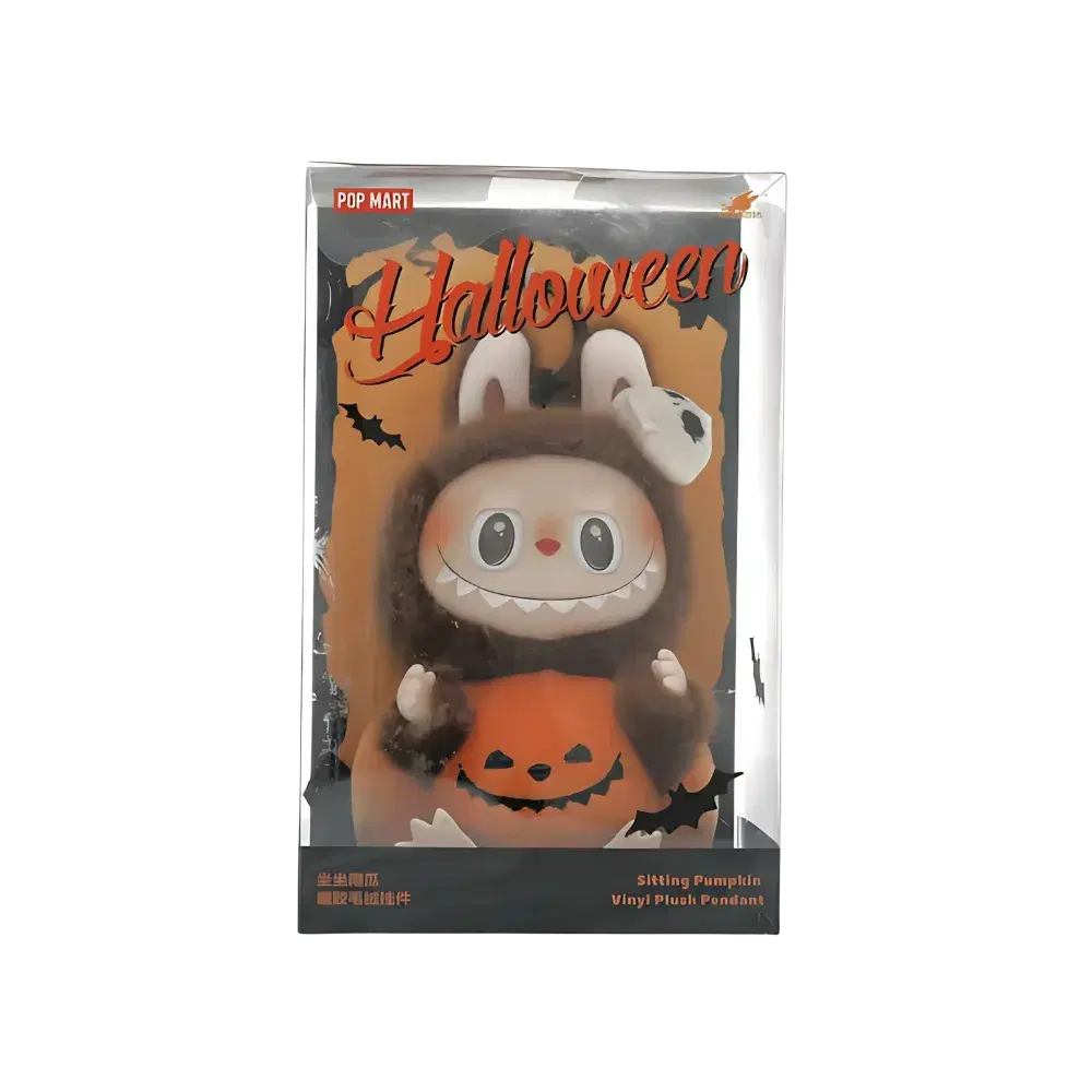 Pop Mart Labubu Happy Halloween Party Series-Sitting Pumpkin Vinyl Plush Pendant