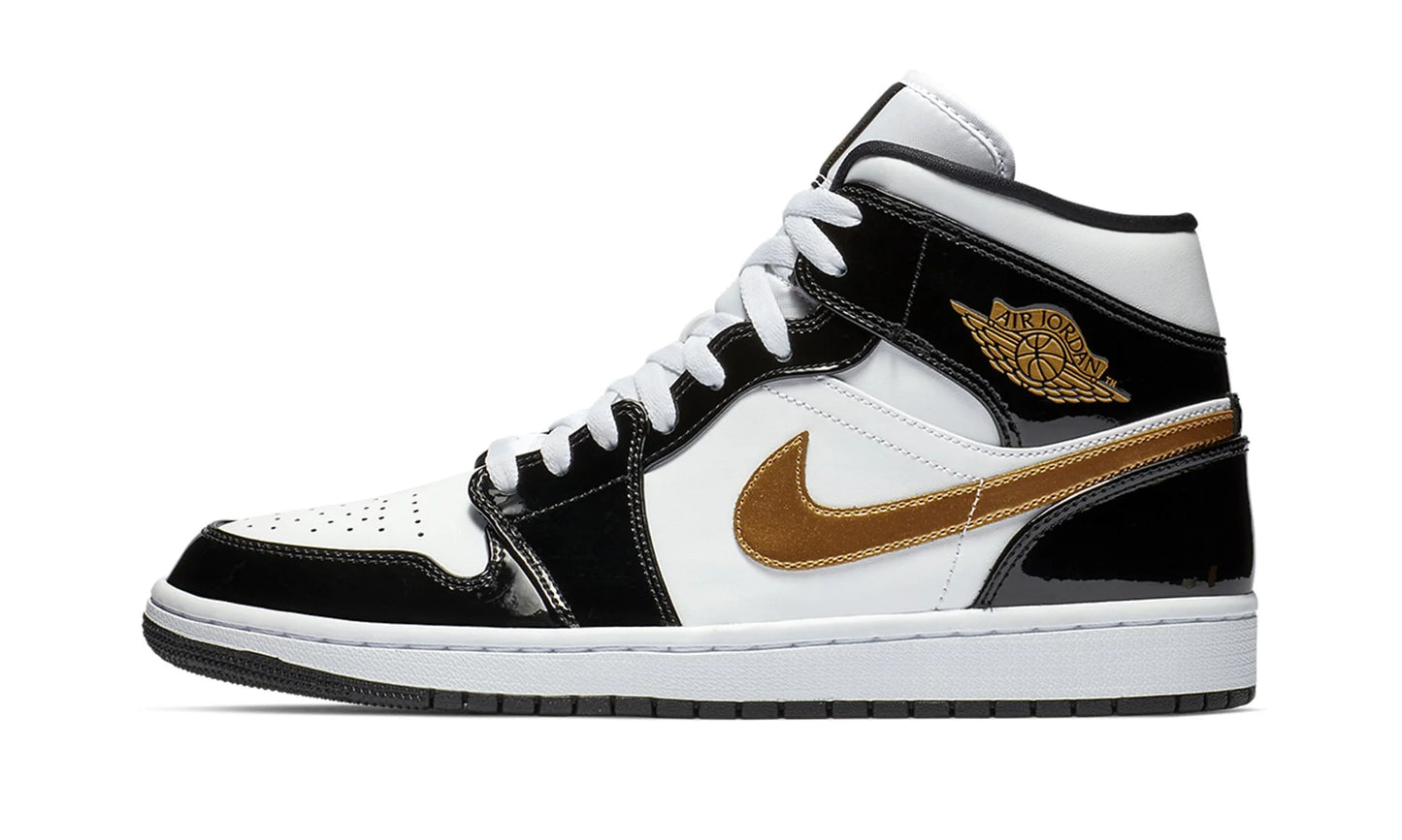 Air Jordan 1 Mid 'Patent Black White Gold'