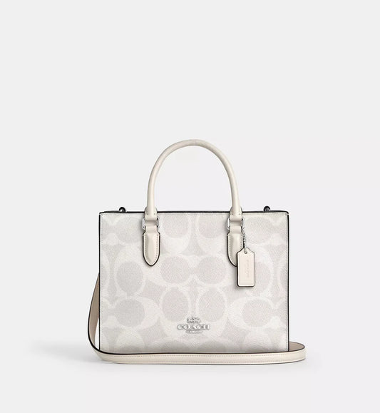 Coach Maggie Small Tote Bag In Signature Canvas ' Silver White Chalk'