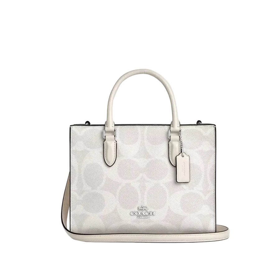 Coach Maggie Small Tote Bag In Signature Canvas ' Silver White Chalk'