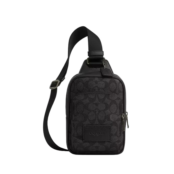 Coach Racer Sling Pack In Signature Canvas 'Signature Canvas Gunmetal Charcoal Black'