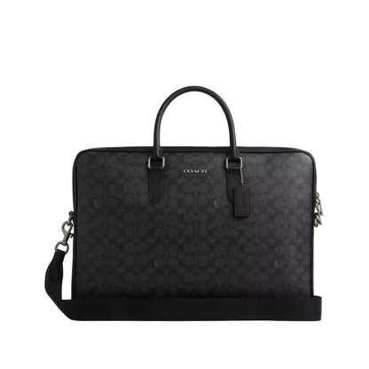 Coach Ethan Large Brief In Signature Canvas 'Signature Canvas Gunmetal Charcoal Black'