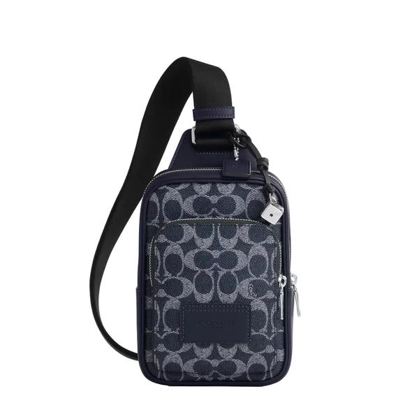 Coach Racer Sling Pack In Signature Canvas With Charms 'Signature Canvas Silver Denim Chalk'