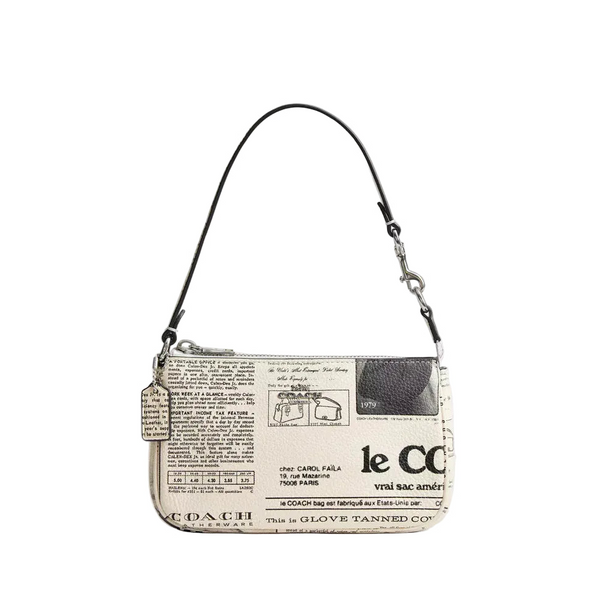 Coach Nolita 19 With Newspaper Print 'Pebbled leather Silver Chalk Multi'