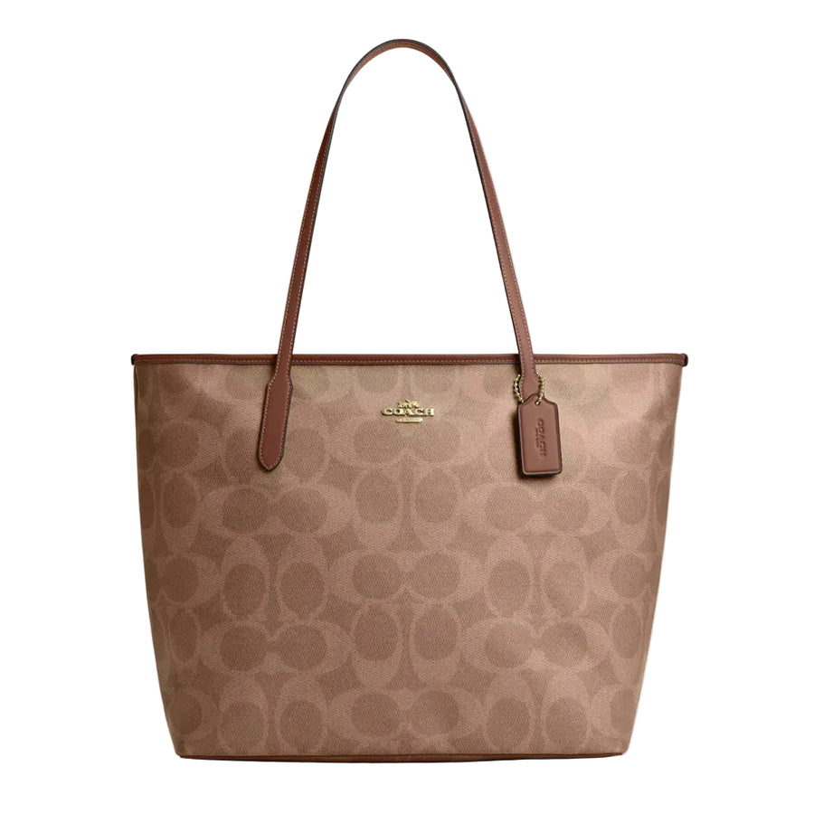 Coach Large City Tote Bag In Maxi Signature Canvas 'Signature Canvas Gold Tan Brown'