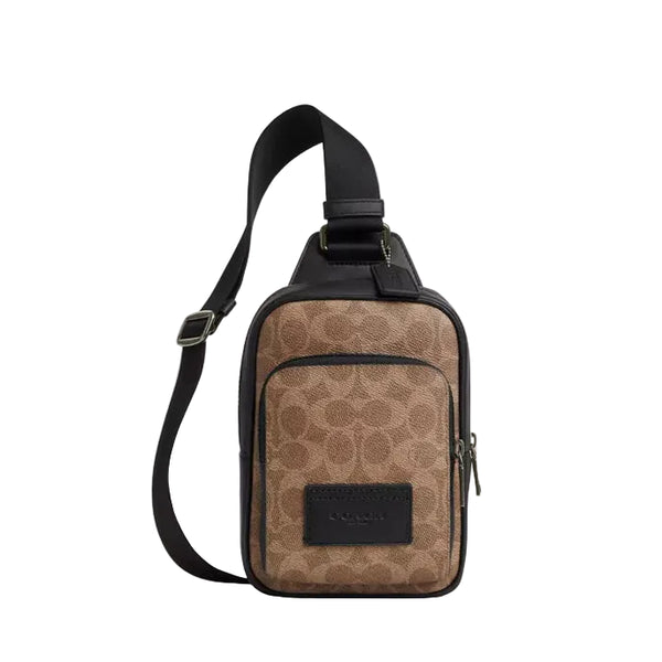 Coach Racer Sling Pack In Signature Canvas 'Signature Canvas Gunmetal Tan Black'