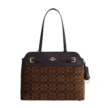 Coach Easton Tote Bag In Signature Chenille 'Smooth Leather Gold Truffle'