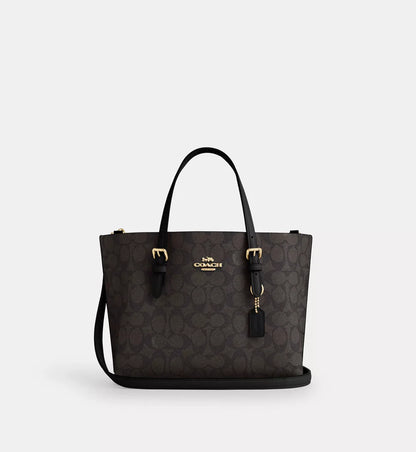 Coach Mollie Tote Bag 25 In Signature Canvas 'Signature Canvas Gold Walnut Black'