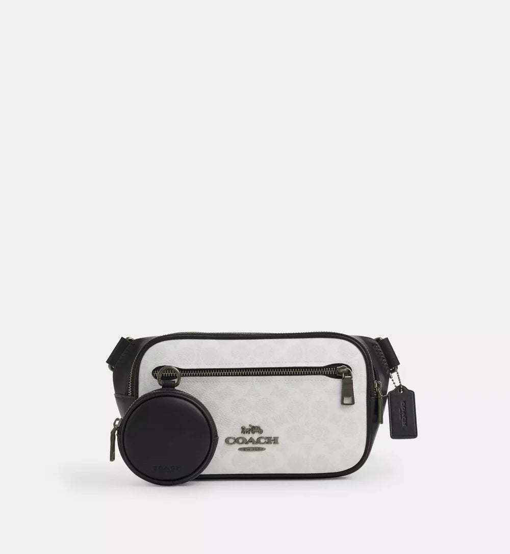 Coach Elias Belt Bag In Signature Canvas 'Signature Canvas Gunmetal Chalk Black'