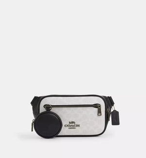 Coach Elias Belt Bag In Signature Canvas 'Signature Canvas Gunmetal Chalk Black'