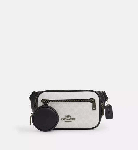 Coach Elias Belt Bag In Signature Canvas 'Signature Canvas Gunmetal Chalk Black'