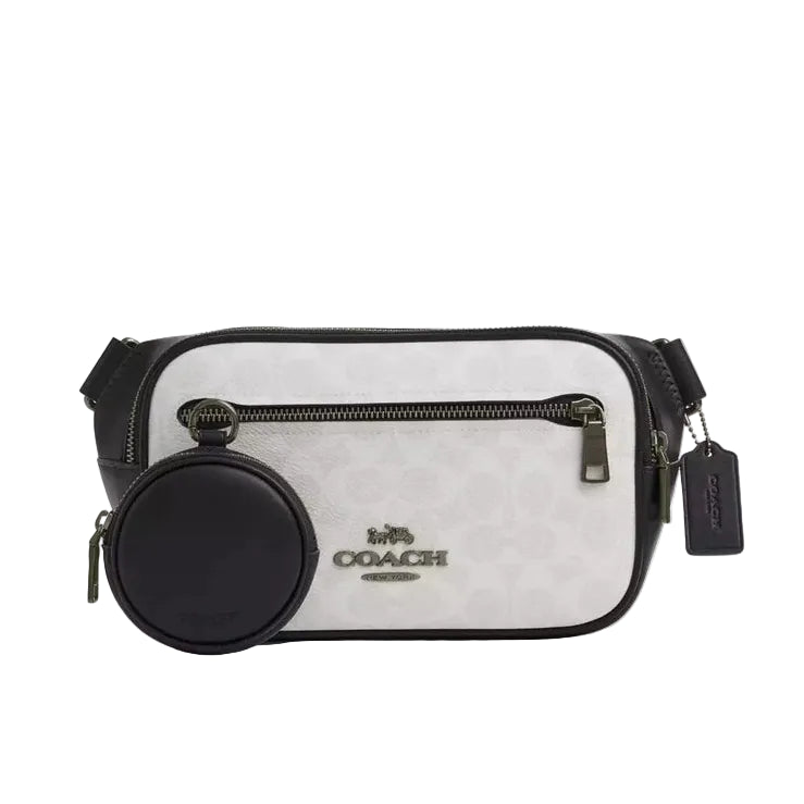 Coach Elias Belt Bag In Signature Canvas 'Signature Canvas Gunmetal Chalk Black'