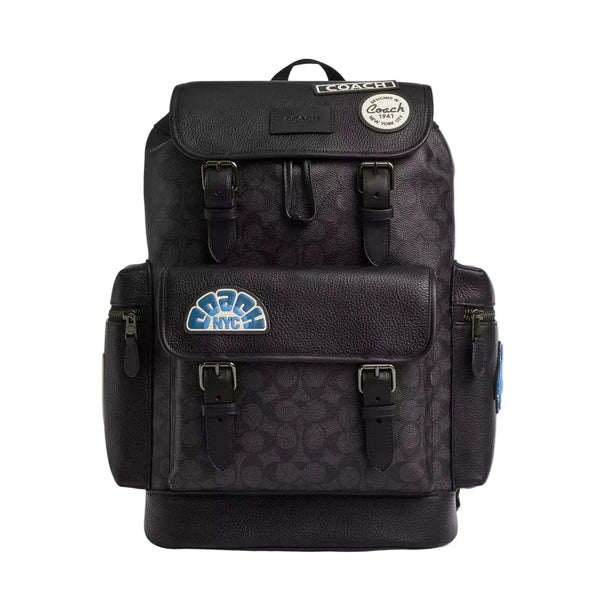Coach Sprint Backpack In Signature Canvas With Patches 'Signature Canvas Gunmetal Charcoal Multi'