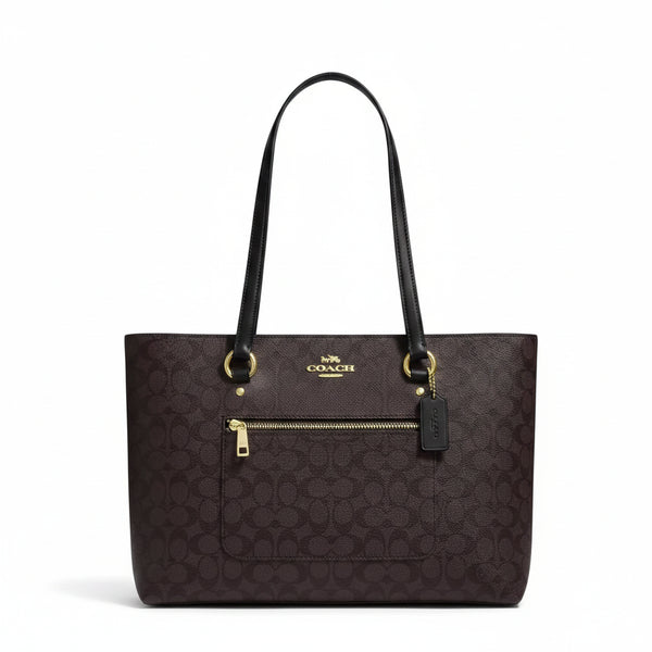 Coach Station Tote Bag In Signature Canvas 'Signature Canvas Gold Walnut Black'
