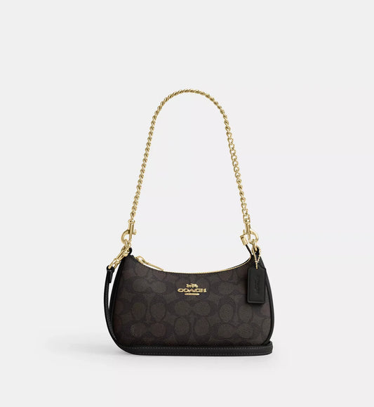 Coach Teri Mini Crossbody Bag In Signature Canvas 'Signature Canvas Gold Walnut Black'