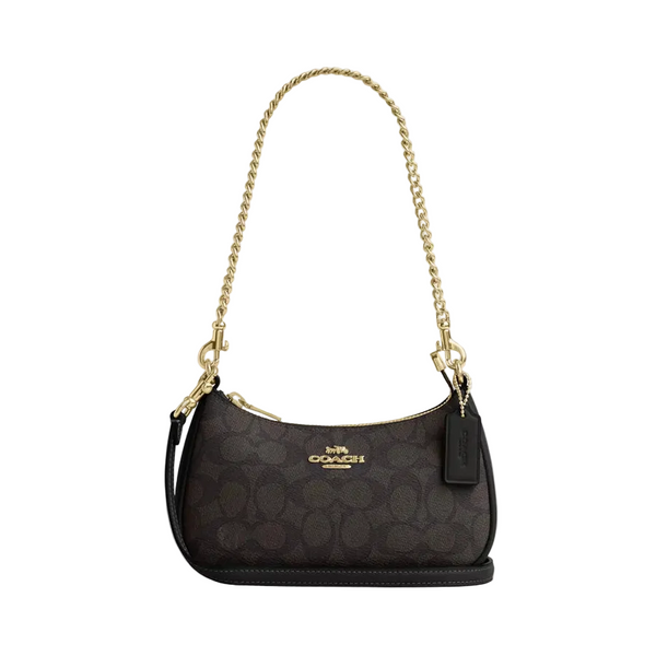 Coach Teri Mini Crossbody Bag In Signature Canvas 'Signature Canvas Gold Walnut Black'