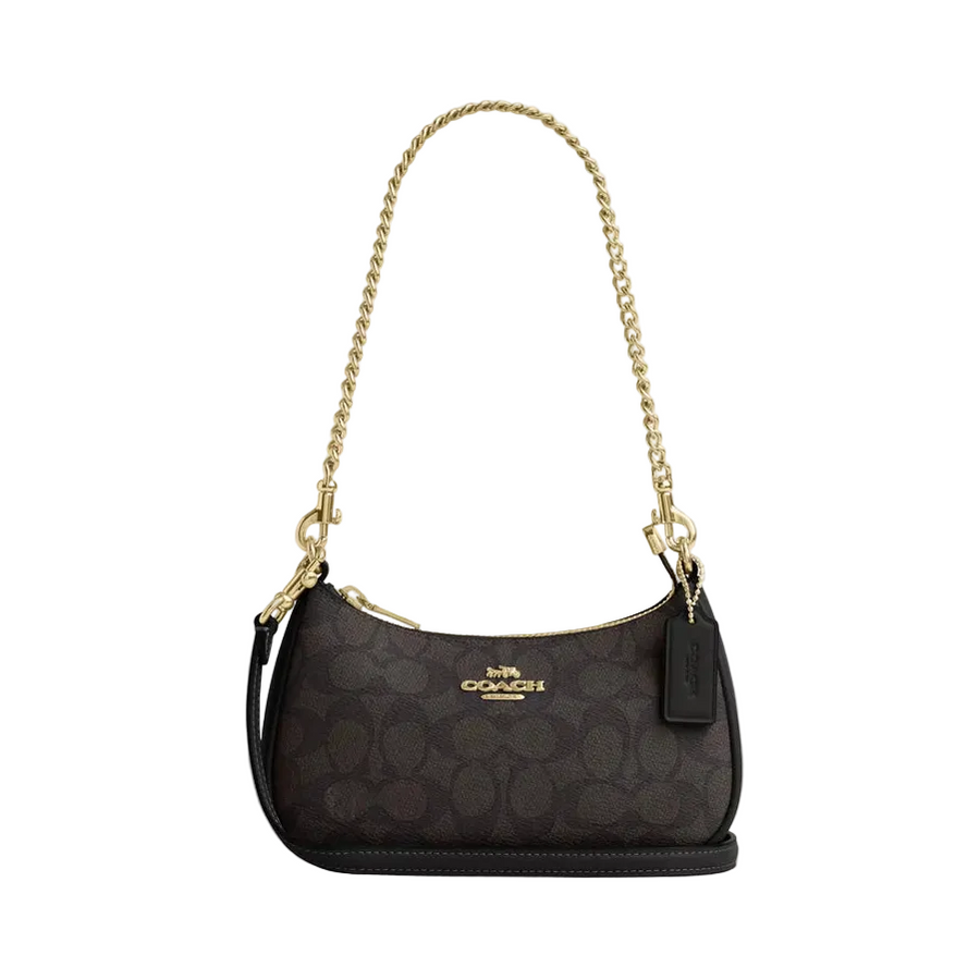 Coach Teri Mini Crossbody Bag In Signature Canvas 'Signature Canvas Gold Walnut Black'