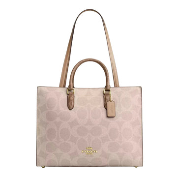 Coach Maggie Tote Bag In Blocked Signature Canvas 'Signature Canvas Gold Sand Tan'