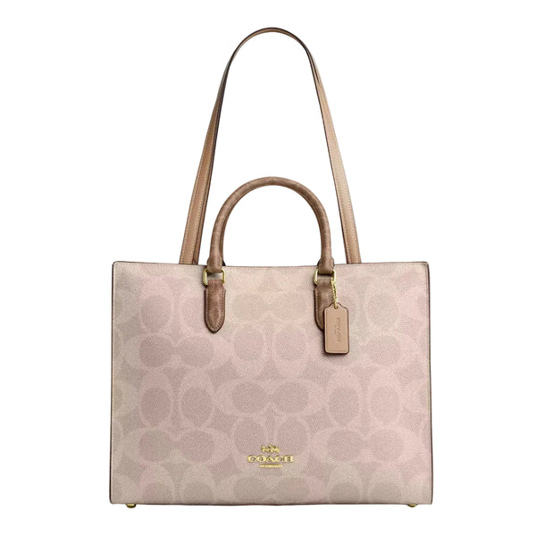Coach Maggie Tote Bag In Blocked Signature Canvas 'Signature Canvas Gold Sand Tan'