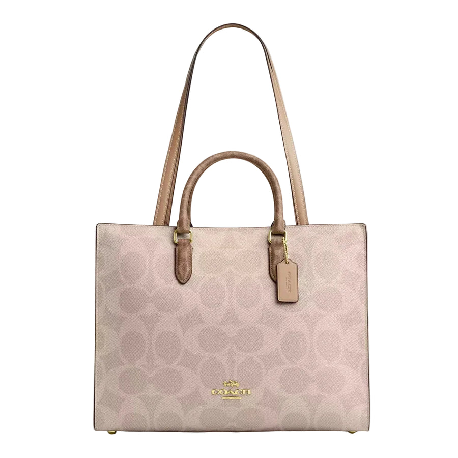 Coach Maggie Tote Bag In Blocked Signature Canvas 'Signature Canvas Gold Sand Tan'