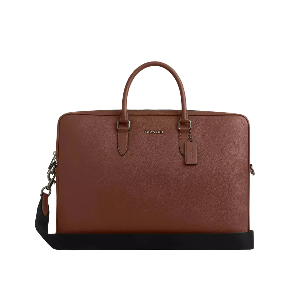 Coach Ethan Large Brief 'Pebbled Leather Gunmetal Saddle'
