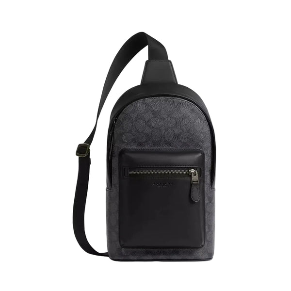 Coach West Pack In Signature Canvas 'Signature Canvas Gunmetal Charcoal Black'