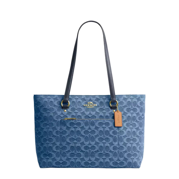 Coach Station Tote Bag In Signature Denim 'Denim Gold Indigo'