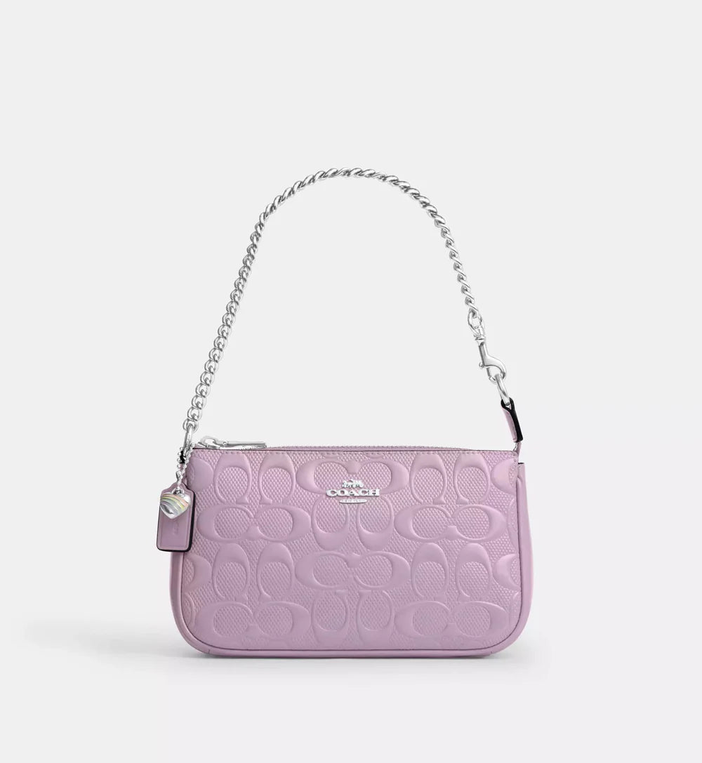 Coach Nolita 19 In Signature Leather With Heart Charm 'Patent Leather Silver Light Violet'