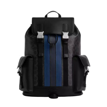 Coach Clark Backpack In Signature Canvas With Varsity Stripe 'Signature Canvas Silver Black Multi'