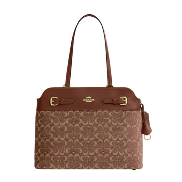 Coach Easton Tote Bag In Signature Chenille 'Smooth Leather Gold Light Khaki Vintage Brown'