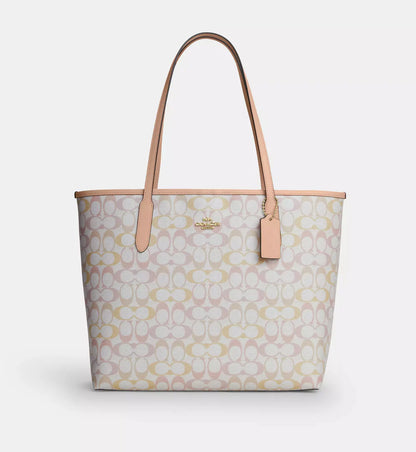 Coach City Tote Bag In Pretty Signature Canvas 'Signature Canvas Chalk Pink'