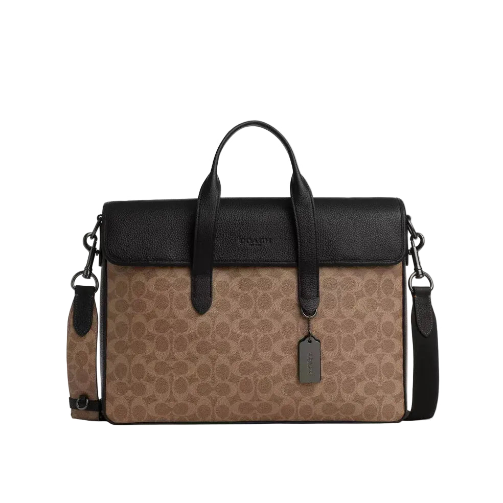 Sullivan Portfolio Brief In Signature Canvas 'Signature Canvas Gunmetal Tan Black'