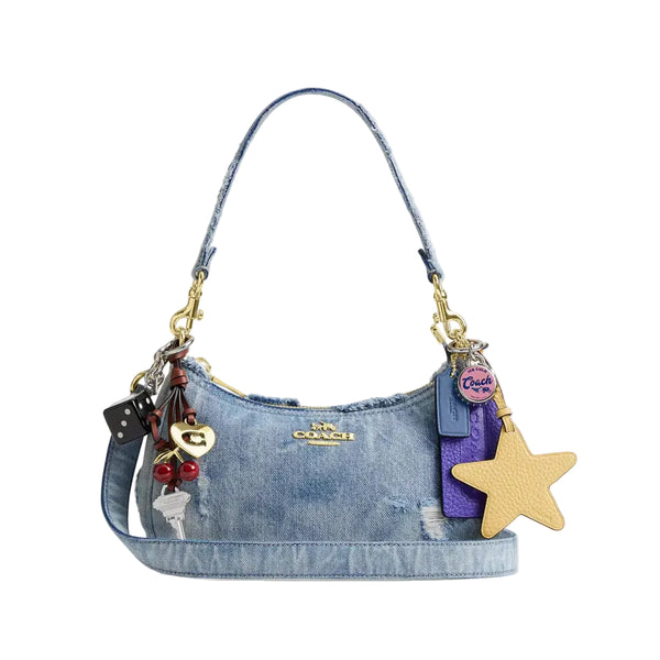 Coach Teri Shoulder Bag In Loved Denim With Charms 'Denim Gold Light Indigo'