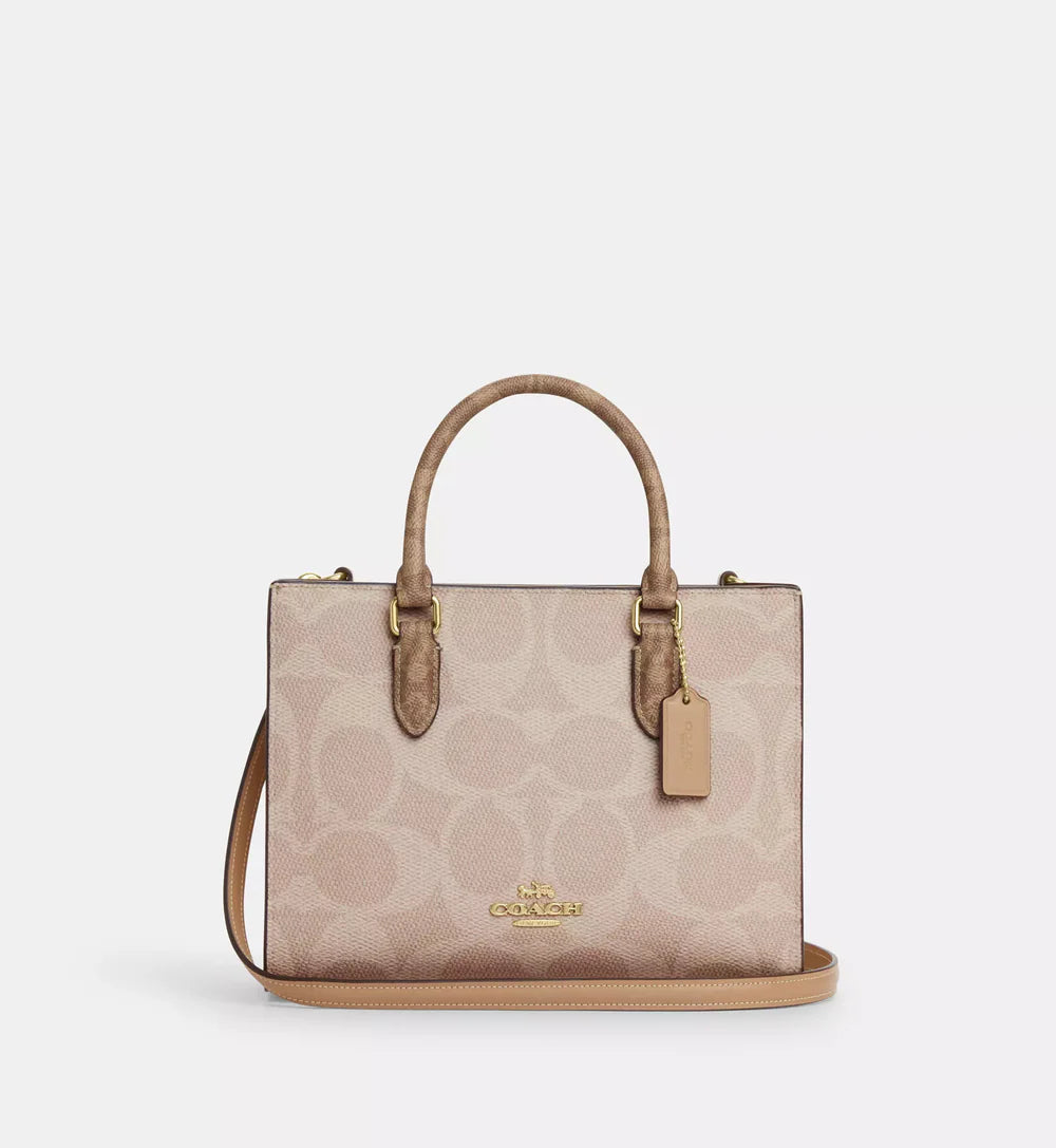 Coach Maggie Small Tote Bag In Blocked Signature Canvas 'Signature Canvas Gold Sand Tan'
