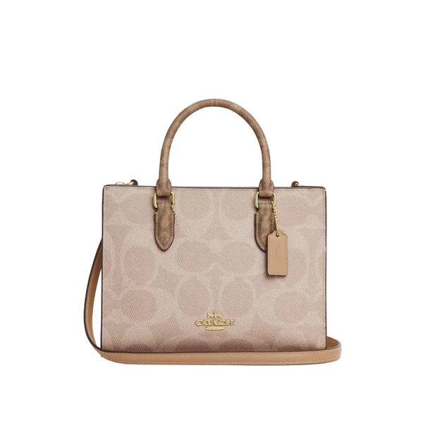 Coach Maggie Small Tote Bag In Blocked Signature Canvas 'Signature Canvas Gold Sand Tan'