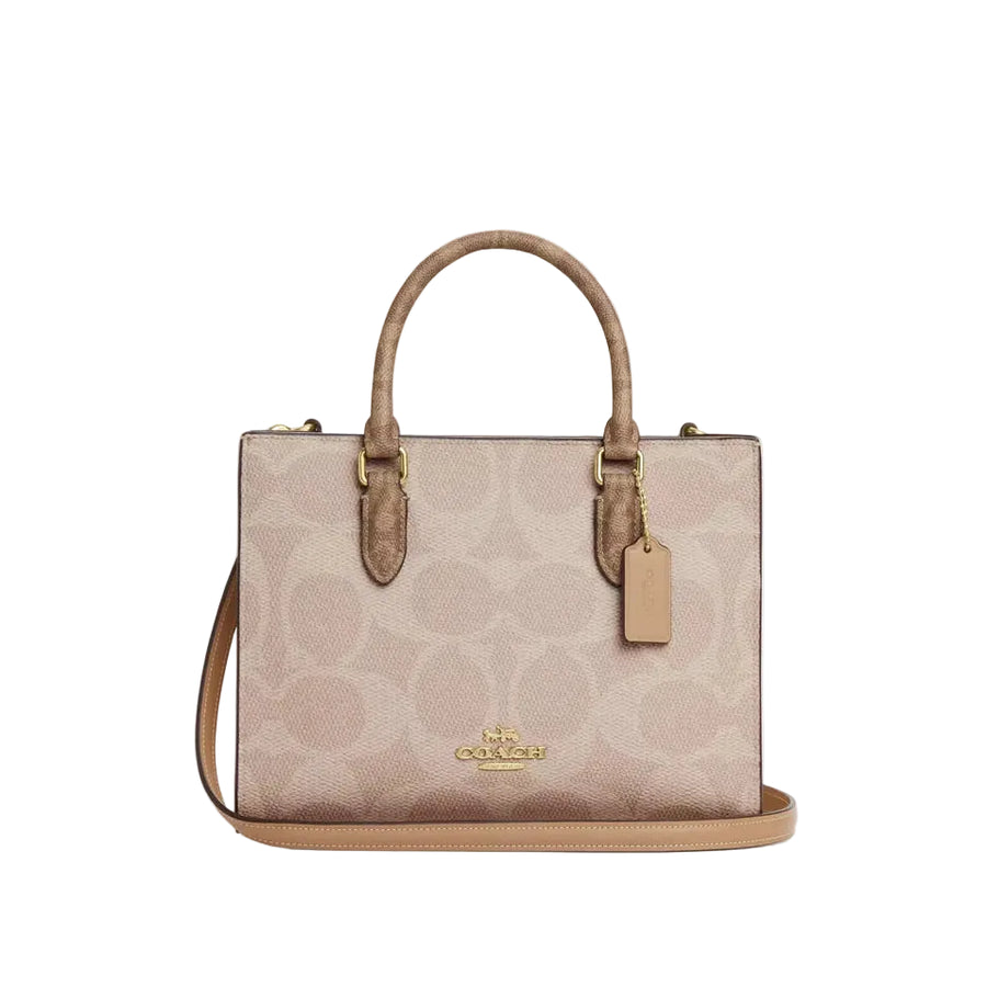 Coach Maggie Small Tote Bag In Blocked Signature Canvas 'Signature Canvas Gold Sand Tan'