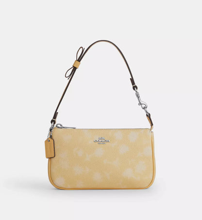 Coach Nolita 19 With Floral Print And Bow 'Pebbled Leather Silver Washed Yellow'