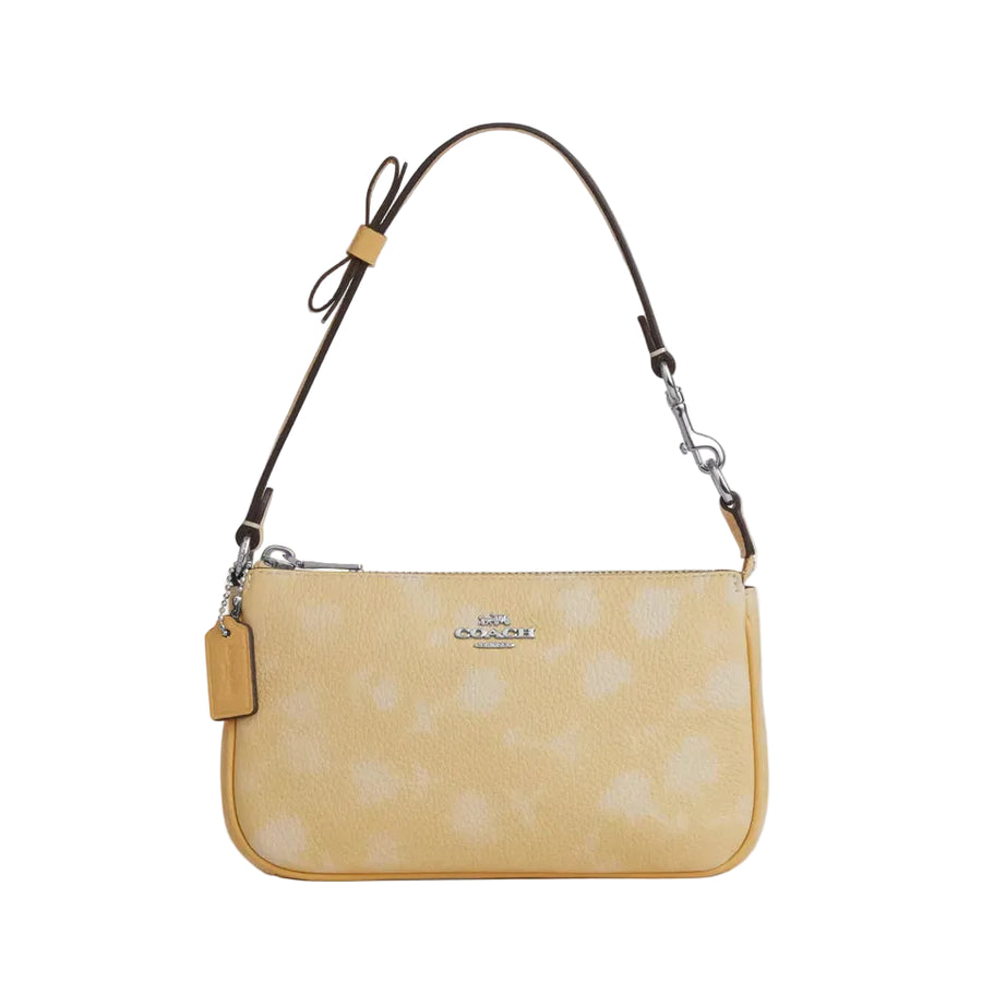 Coach Nolita 19 With Floral Print And Bow 'Pebbled Leather Silver Washed Yellow'