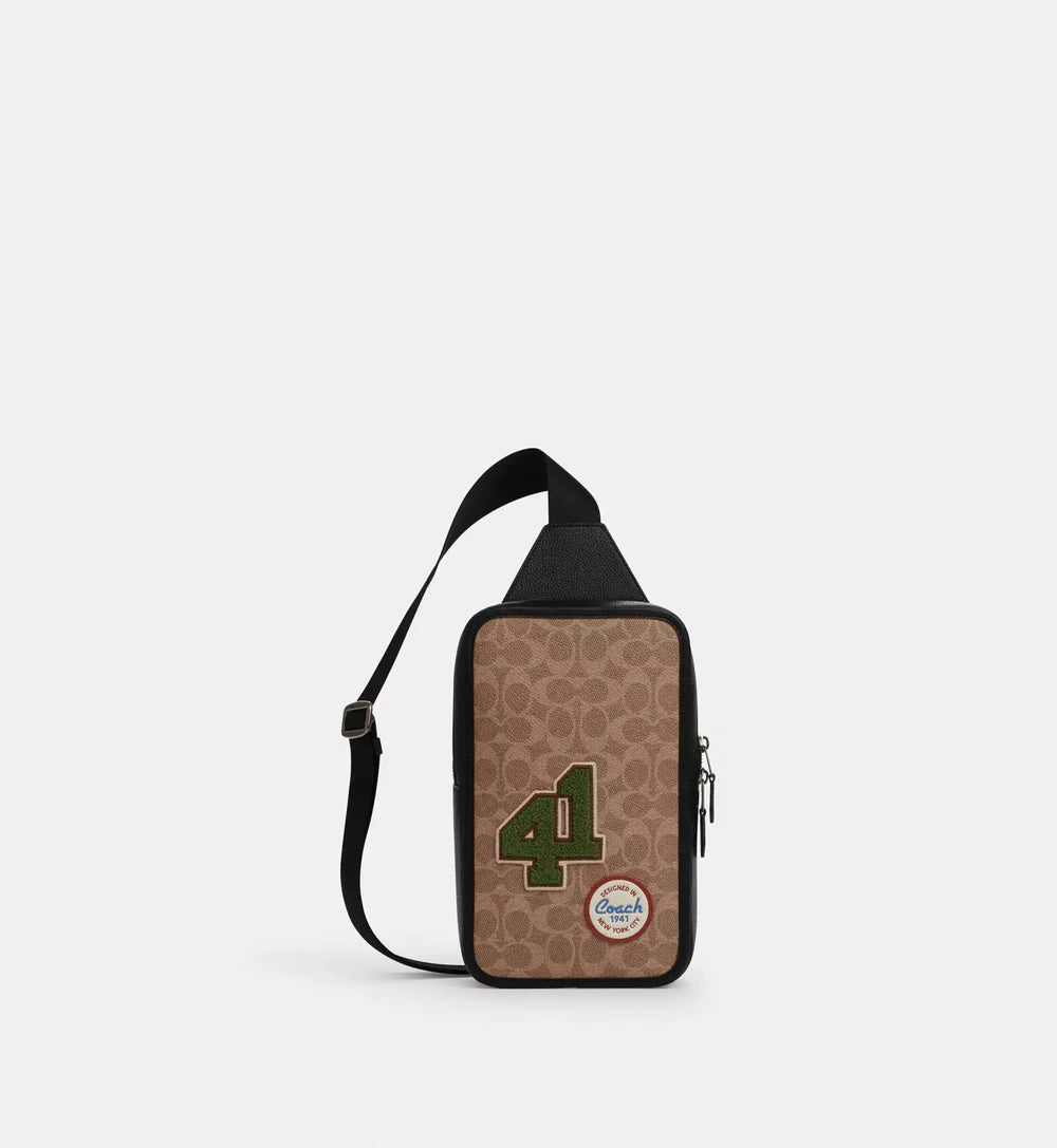 Coach Sullivan Pack In Signature Canvas With Patches 'Signature Canvas Gunmetal Tan Multi'