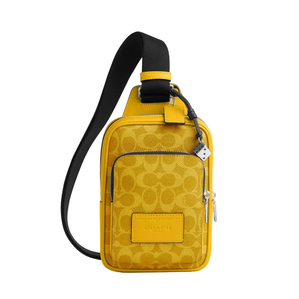 Coach Racer Sling Pack In Signature Canvas With Charms 'Signature Canvas Silver Canary'