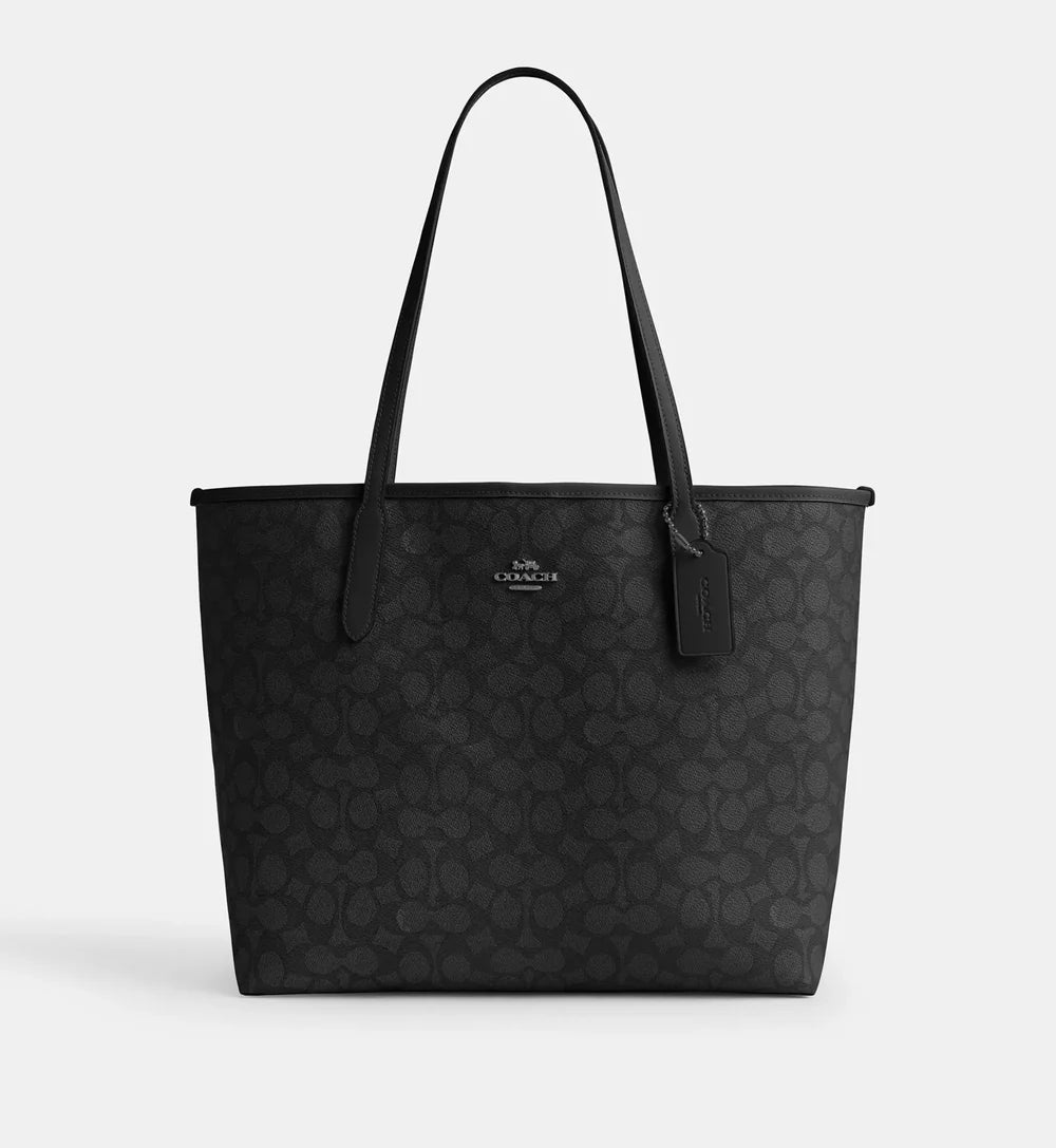 Coach City Tote Bag In Signature Canvas 'Signature Canvas Gunmetal Charcoal Black'