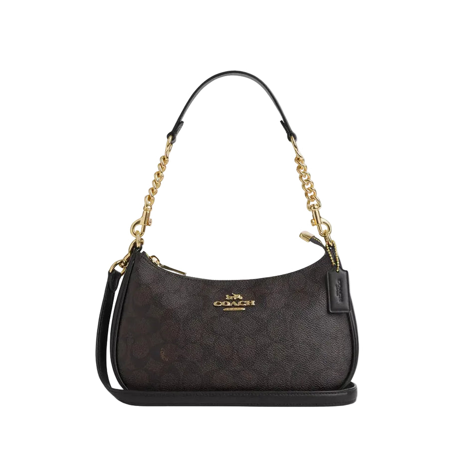 Coach Teri Shoulder Bag In Signature Canvas 'Signature Canvas Gold Walnut Black'