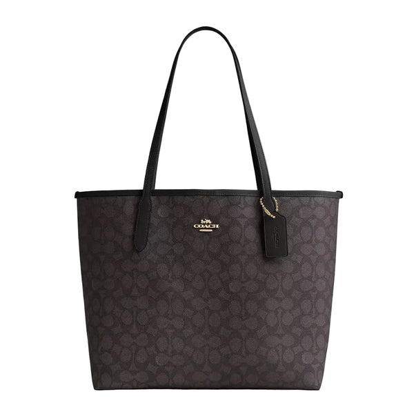 Coach City Tote Bag In Signature Canvas 'Signature Canvas Gold Walnut Black'